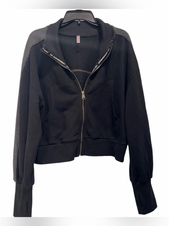 free people movement Jackets & Blazers - Free People Cropped Zip Up lounge jacket- black and white with collar-sz small